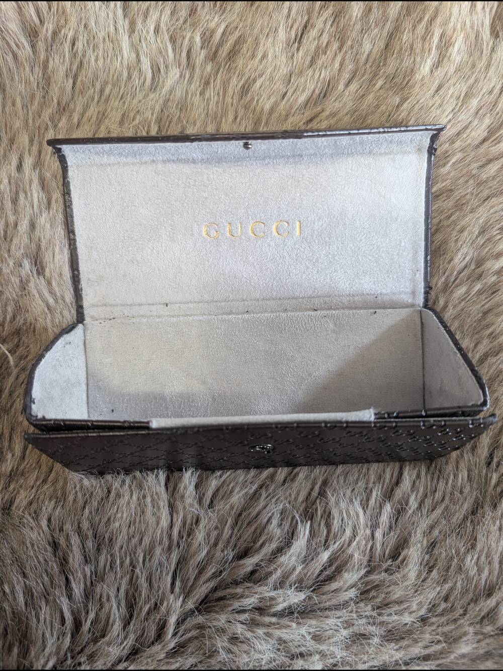 Gucci Brown Embossed Leather Sunglasses Case with Gold Logo